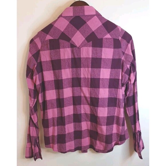 Wrangler Wrancher Western Pearl Snap Shirt M Long Sleeve Pink Plaid Cowgirl - Picture 2 of 8